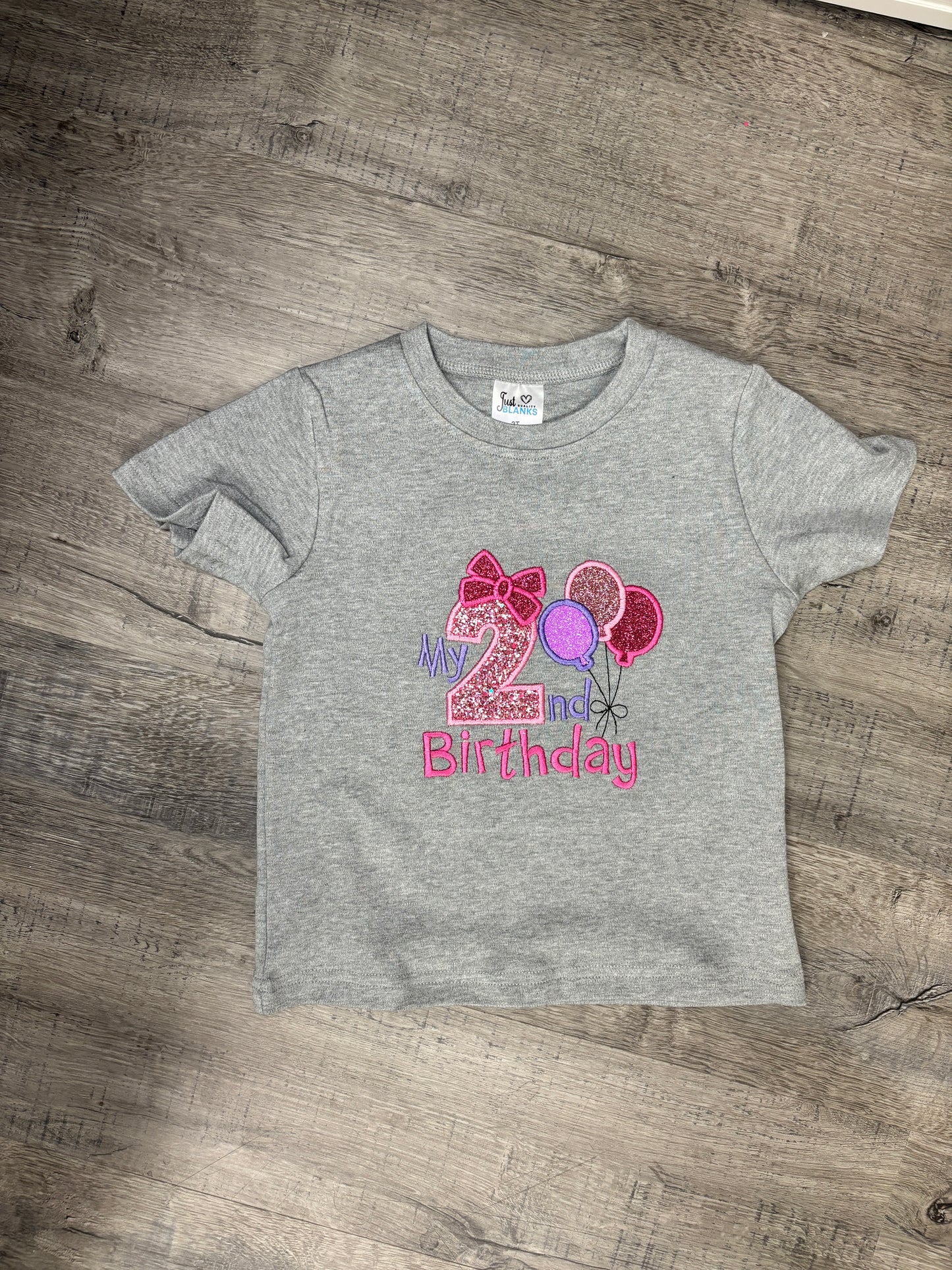 2nd Birthday Girl Shirt – glitter/ Embroidered Birthday Outfit