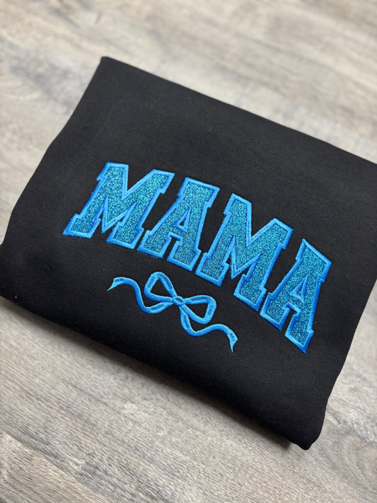 Mama Aqua Glittered Black Crewneck sweatshirt