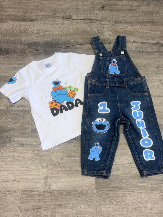 Cookie Monster inspired overall set