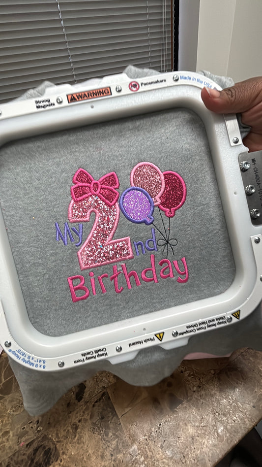 2nd Birthday Girl Shirt – glitter/ Embroidered Birthday Outfit