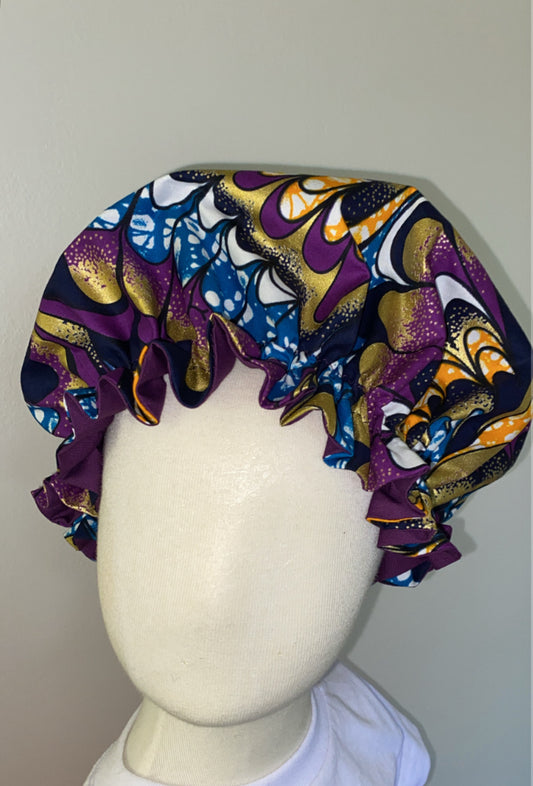 Purple African print Bonnet (made to order )